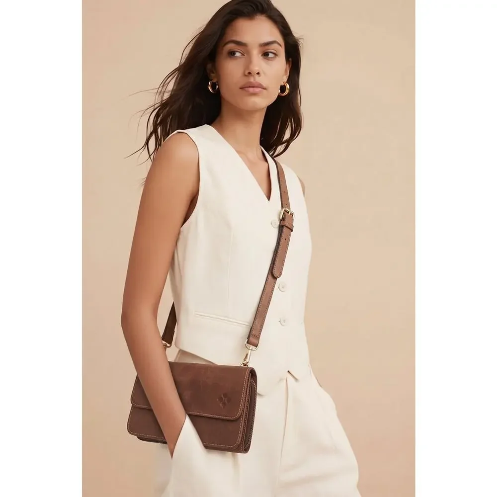 Patricia Nash Crossbody Purse  Brown  Leather Ajustable Strap *Read